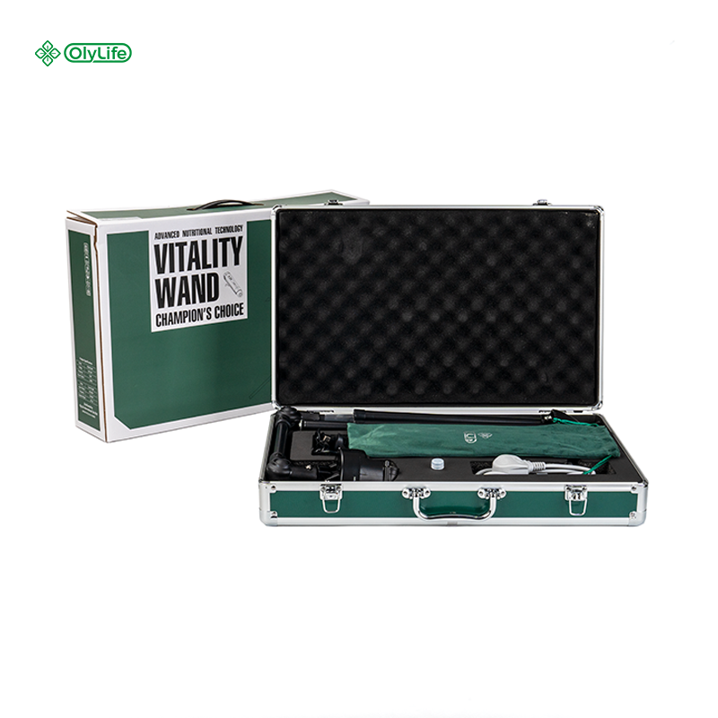 The Vitality Wand kit in its fitted aluminum carry case with retail box