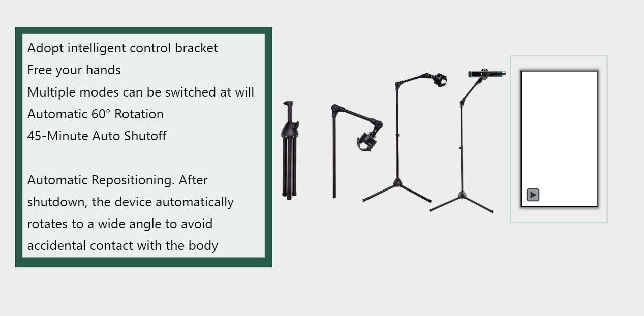 The smart motorized oscillating stand in its folded and extended positions